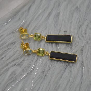 Black Onyx, Peridot, Blue Topaz Earrings, 4 of 11