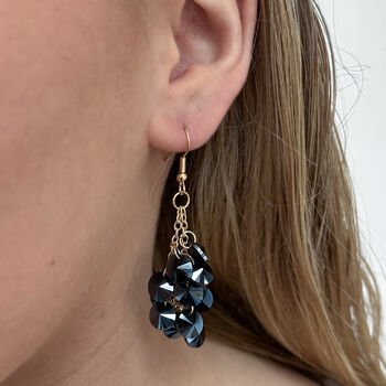 Long Gold Plated Navy Crystal Bead Cluster Earrings, 2 of 8