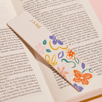 Personalised Leather Bookmark Playful Floral Print, 2 of 4