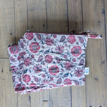 Quilted Sari Pouches: Beige Floral Pattern With Colourful Zipper, 5 of 8