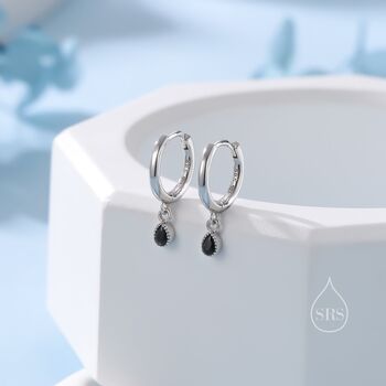 Extra Tiny Black Dotted Droplet Cz Huggie Hoop Earrings, 9 of 12