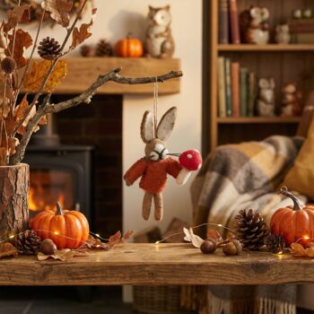 Handmade Felt Autumnal Russell Hare Hanging Decoration, 2 of 6