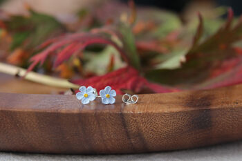 Hand Painted Single Forget Me Not Stud Earrings, 2 of 3