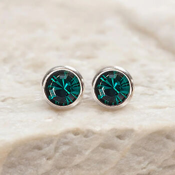 Sterling Silver May Emerald Birthstone Stud Earrings, 4 of 9