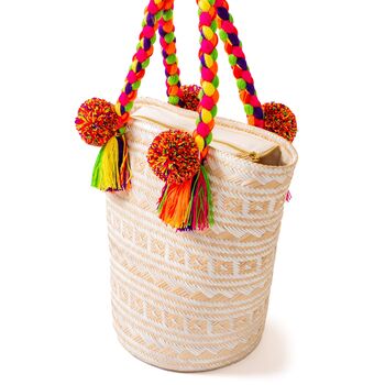White Handwoven Straw Basket Bag, 5 of 8