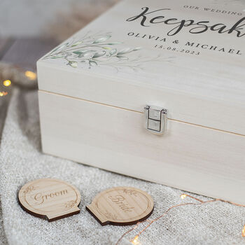Botanical Wedding Natural Wooden Memory Keepsake Box, 3 of 5