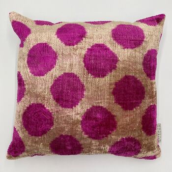 Square Ikat Velvet Cushion Pink Spot, 3 of 8