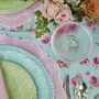 Pair Of Scalloped Embroidered Pink Linen Placemats, thumbnail 2 of 7