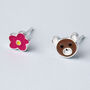 Sterling Silver Bear And Flower Stud Earrings, thumbnail 1 of 5