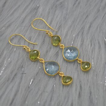 Peridot Blue Topaz Gold Plated 925 Silver Earrings, 2 of 5
