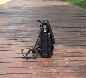 Black Genuine Leather Backpack With Straps Detail, 4 of 5