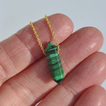 Gold Plated Crystal Double Point Dainty Necklace Rose Quartz, Amethyst, Malachite, Turquoise, 6 of 12