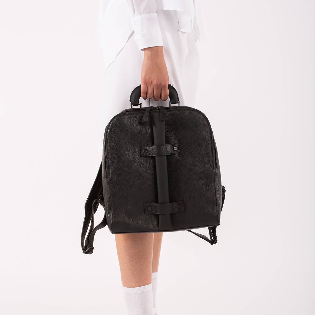 Brixton Black Unisex Leather Backpack, 1 of 7
