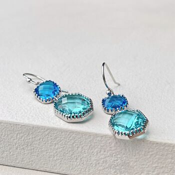 Silver Plated Rectangle Glass Drop Earrings, 2 of 4