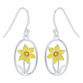Sterling Silver Enamel Daffodil Oval Drop Earrings, 7 of 11