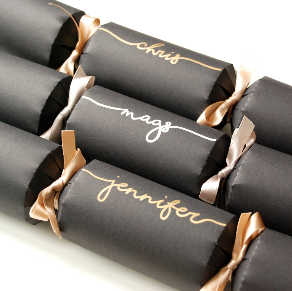 Personalised Black And Metallic Handwritten Crackers christmas tableware