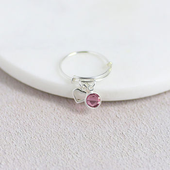 Sterling Silver Adjustable Birthstone Charm Ring, 4 of 11