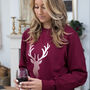 Christmas Jumper With Rose Gold Reindeer Stag In Plum, thumbnail 1 of 4