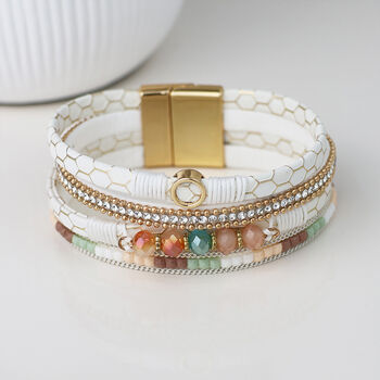 White And Gold Mix Multistrand Leather Cuff Bracelet, 3 of 7