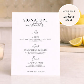 Wedding Signature Cocktail Bar Menu Sign, 2 of 11