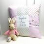 Personalised Pink And Grey Bunny Name Cushion, thumbnail 1 of 7