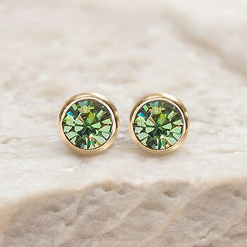 Yellow Gold Plated August Peridot Birthstone Stud Earrings, 4 of 8