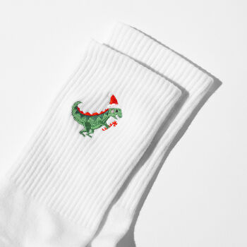 Christmas Dinosaur Embroidered Crew Socks, 7 of 7