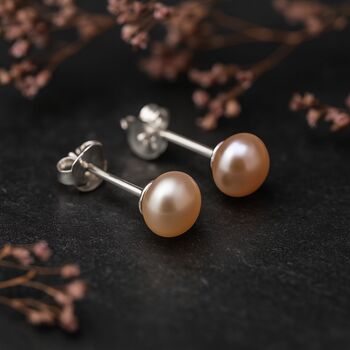 Sterling Silver Pale Pink Freshwater Pearl Stud Earrings, 2 of 8