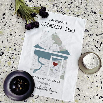 Our Home Location Map Personalised Tea Towel, 2 of 5