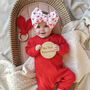 Girls Red Romper Baby Valentines Outfit, thumbnail 1 of 5