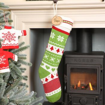 Christmas Joy Personalised Knitted Stockings, 7 of 9