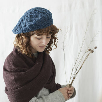 Fair Trade Cable Handknit Wool Jersey Lined Beret Hat, 6 of 12