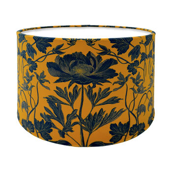 Luxury Velvet Lampshade Summer Flowers Mustard And Blue 40cm Or 30cm Sizes, 5 of 6
