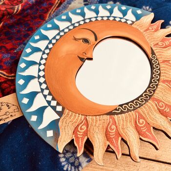 Handmade Sun And Moon Mirror With Mosaic Detail, 4 of 8