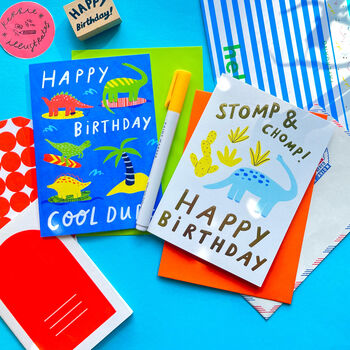 Stomp And Chomp Dinosaur Birthday Card, 3 of 3