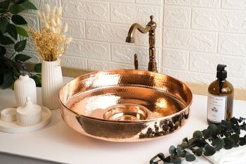 Verdigris Patina Solid Copper Vessel Sink, Artisan Round Basin For Kitchen And Bathroom, 4 of 8