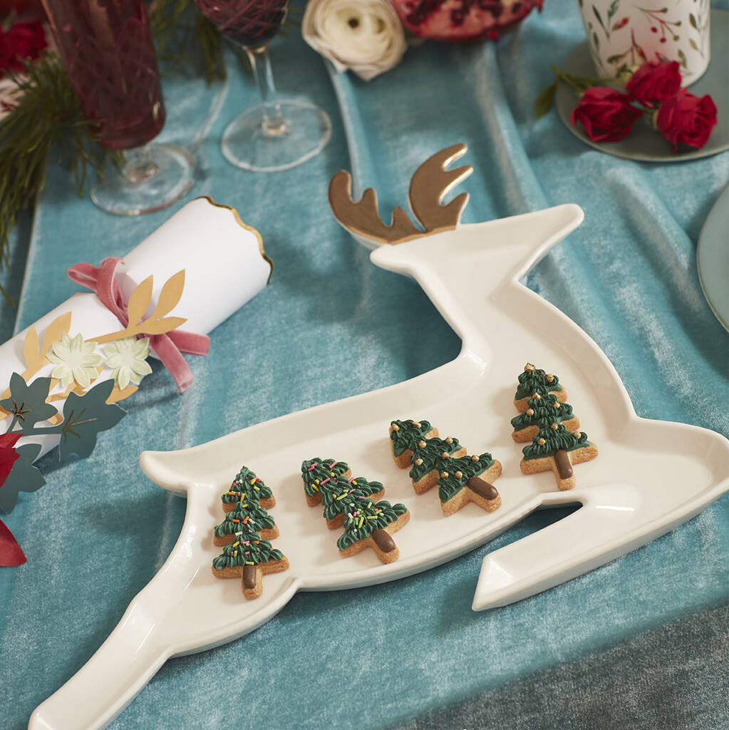 X Christmas Reindeer Porcelain Serving Platters Set, 1 of 4