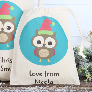 Owl Christmas Personalised Cotton Bags, 4 of 5