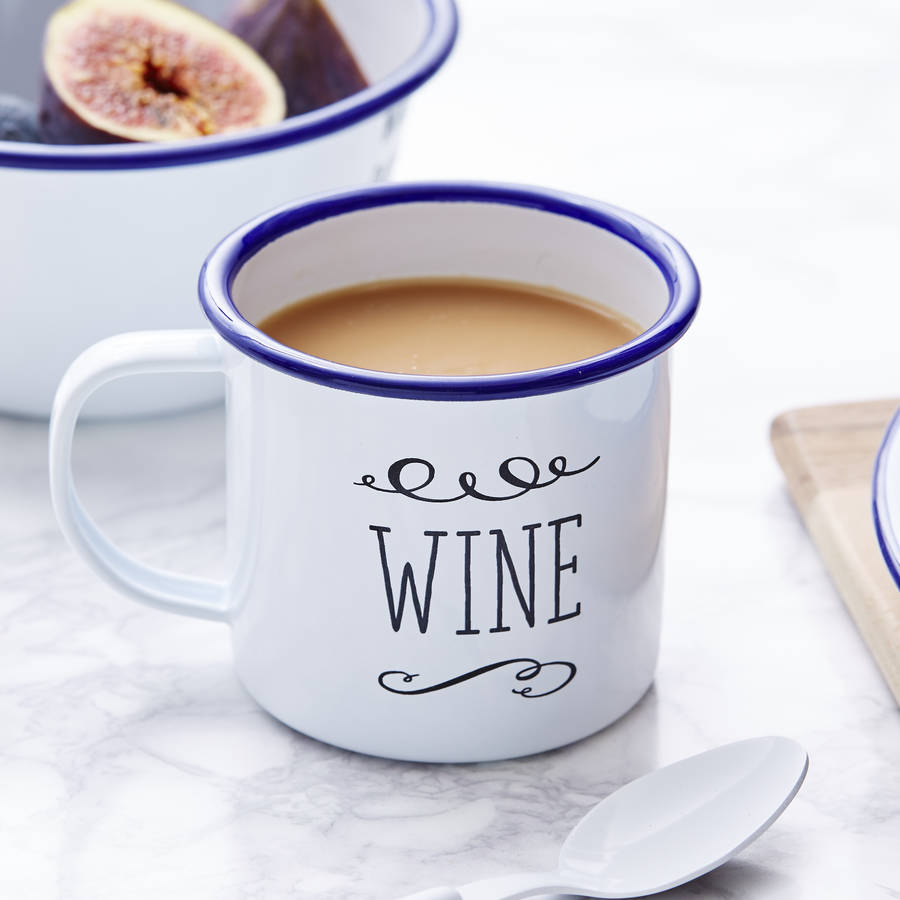'wine' personalised enamel mug by sophia victoria joy