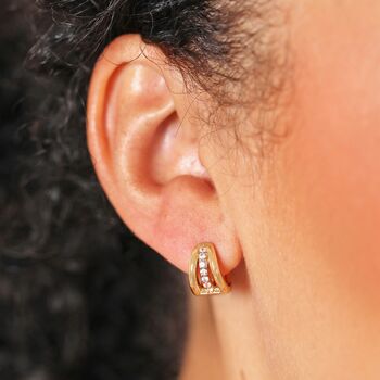 Triple Illusion Crystal Huggie Hoop Earrings In Gold, 3 of 5