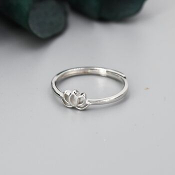 Sterling Silver Tiny Lotus Flower Ring, 2 of 8