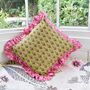 Block Printed Green And Pink Floral Indian Cushion, thumbnail 1 of 2