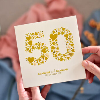 Personalised Love Hearts Gold 50th Anniversary Card, 8 of 9