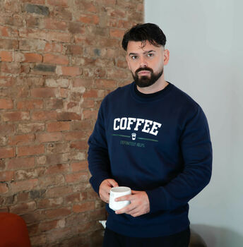 Coffee Definitely Helps Varsity Sweatshirt, 4 of 9
