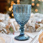 Set Of Four Blue Embossed Wine Goblets, thumbnail 5 of 6