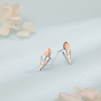 Sterling Silver Two Tone Tulip Flower Stud Earrings, 2 of 11