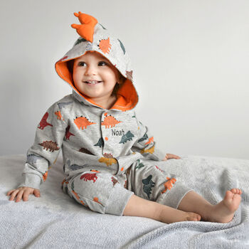 Personalised Dinosaur Print Baby Jumpsuit, 2 of 9