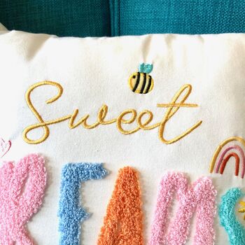 Sweet Dreams Cushion With Pom Poms, 7 of 7