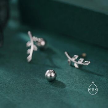 Tiny Leaf Screw Back Earrings In Sterling Silver, 4 of 9