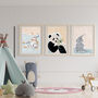 Scandi Set Of Three Nursery Decor Art Print Tiger Panda, thumbnail 1 of 6
